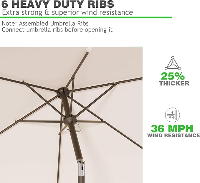 6.5' x 10' Rectangular Patio Umbrellas for Outdoor, Outdoor Table Umbrella, Large Outdoor Patio Umbrellas with 6 Sturdy Ribs for Market, Garden, Pool (Beige)