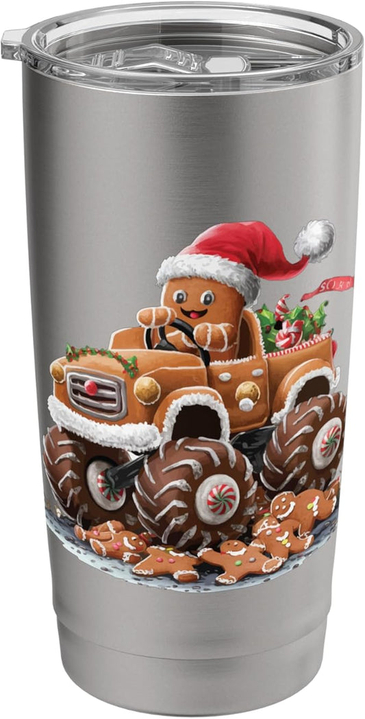 Funny Monster Truck Gingerbread Man Baking Christmas Cookies Stainless Steel Insulated Tumbler