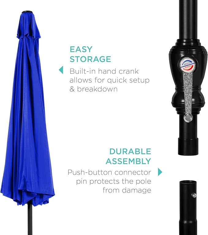 Best Choice Products 10ft Outdoor Steel Polyester Market Patio Umbrella w/Crank, Easy Push Button, Tilt, Table Compatible - Resort Blue