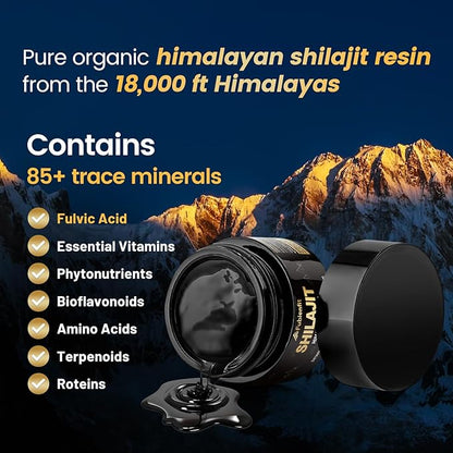 Pure Himalayan Shilajit Resin - Pure Shilajit for Men and Women, Organic Shilajit Supplement with 85+ Minerals & Fulvic Acid, High Potency Energy & Immune Support, Lab Tested 60 Grams