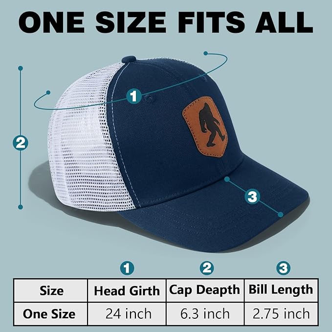 Mesh Bigfoot Hat Leather Cap for Men- Great Snapback Closure Sasquatch Hat for Hunting & Hiking