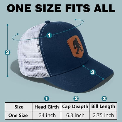 Mesh Bigfoot Hat Leather Cap for Men- Great Snapback Closure Sasquatch Hat for Hunting & Hiking