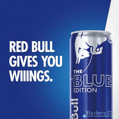 Red Bull Blue Edition Energy Drink, Blueberry, with 80mg Caffeine plus Taurine & B Vitamins, 8.4 Fl Oz, Pack of 24 Cans