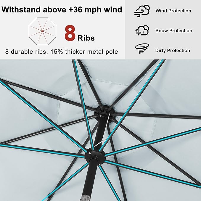 ABCCANOPY Patio Umbrella 9ft - Outdoor Table Umbrella with Push Button Tilt and Crank, 8 Ribs Umbrella for Patio Pool Garden Deck (Light Gray)