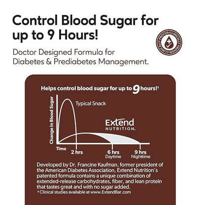 Extend Sugar Free Protein Bars, Perfect Diabetic Snacks, High Protein and Fiber, Hunger Control & Steady Energy, Low Carb, Keto Friendly, Chocolate Peanut Butter, 12 Count