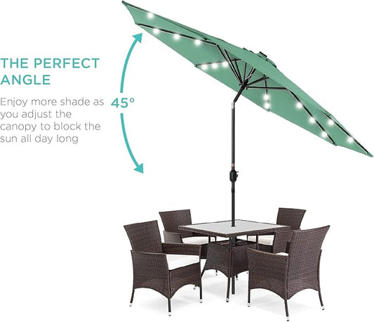 Best Choice Products 10ft Solar Polyester LED Lighted Patio Umbrella w/Tilt Adjustment and UV-Resistant Fabric - Seaglass