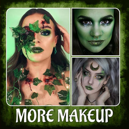 Green Matte Liquid Lipstick Set with Black Eyeshadow Powder, Halloween Goth Lip Gloss Waterproof Longlasting DIY Cute Unique Makeup Lip Stain for Rave Festival Accessories Cosplay Party