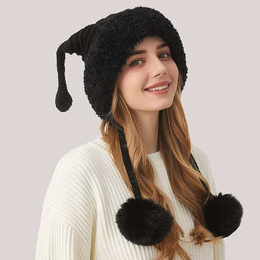 DOCILA Winter Beanie Hat for Women Warm Fleece Lined Pom Knit Earflap Hats Cute Outdoor Snow Ski Skull Cap