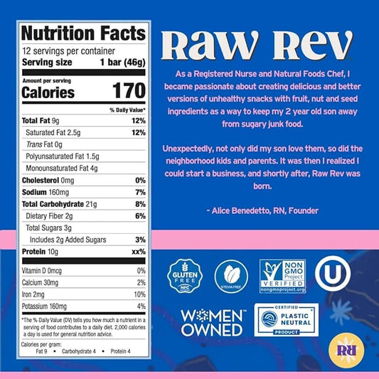 Raw Rev Vegan Protein Bars- Double Chocolate Brownie Batter, 12 bars, Non-GMO, Plastic-Neutral, Nothing Artificial, Glo Formula, Gluten-Free, Keto-Friendly, Paleo, Kosher, No Sugar Alcohols, No Stevia.