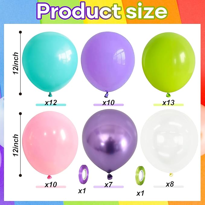 Monster Cartoon Inc Latex Balloons Set, Pack of 60 12 inch with Clear Balloons, Pink Purple Blue Green for Kid Monster Theme Birthday Baby Shower Party Decorations Supplies