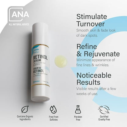 All Natural Advice Retinol Serum for Face 50mL | With Organic Botanicals, Hyaluronic Acid & Vitamin E | 1% Retinol Face Serum includes Airless Bottle & Precision Pump | Canadian Skin Care