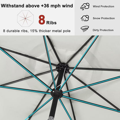ABCCANOPY 9FT Outdoor Patio Umbrella, 8 Ribs Table Umbrella w/Crank for Easy Set Up, Suitable for Garden, Lawn, Deck & Backyard (Light Beige)