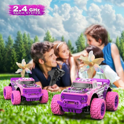 Remote Control Car for Girls: 1:20 Scale Pink Purple Rc Truck with LED Light and DIY Windmills - 20Km/h All Terrain Fast RC Cars, 2.4GHz Monster Truck Toys for Kids Gift