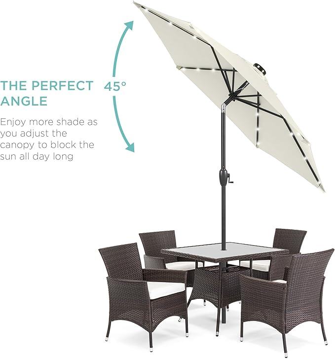 Best Choice Products 7.5ft Outdoor Solar Market Table Patio Umbrella for Deck, Pool w/Tilt, Crank, LED Lights - Ivory