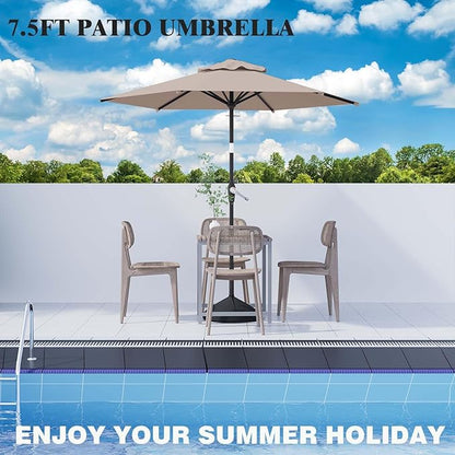 7.5FT Patio Umbrella Table Market Umbrella w/Tilt and Crank Heavy-Duty Round Outdoor Umbrellas for Garden, Deck, Backyard, Pool and Beach, Khaki