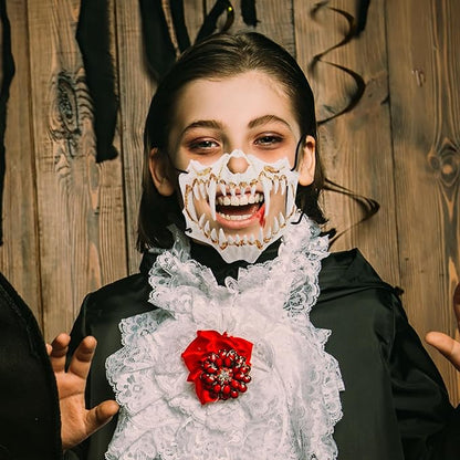 6 Pcs Japanese Half Mask Halloween Skeleton Masks, Half Face Animal Skull Tiger Mask Scary Ye Yaksha Dragon God Tengu Japanese Halloween Cosplay Decorative