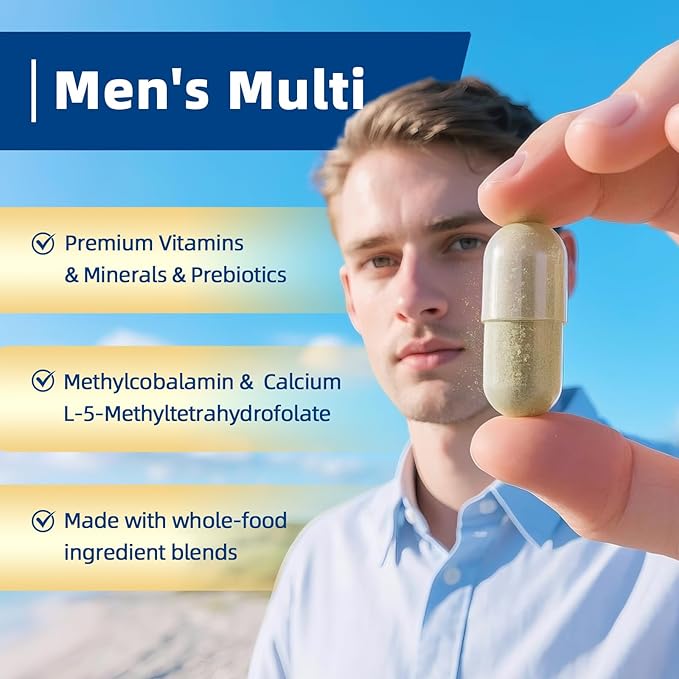 Multivitamin for Men - Daily Mens Multivitamins with Vitamin D, Zinc, Methylcobalamin B12, Folic Acid, Lycopene and Prebiotics for Men's Wellness, Immune Support, Energy and Vitality, 120 Capsules
