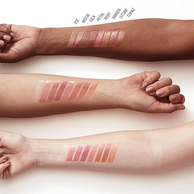 4 Pcs Hydrating Lip Gloss, REEF/AMBER/STONE/TOPAZ High Moisturizing Oil Tint with Hyaluronic Acid, High Shine for Plumper Looking Lips (#B)