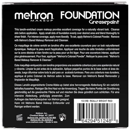 Mehron Makeup Foundation Greasepaint | Stage, Face Paint, Bright Red) 25 oz