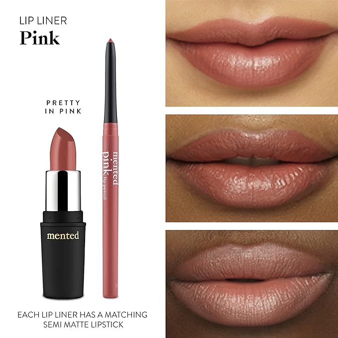 Mented Cosmetics Lip Liner for Women, Dark Brown Lipliner Lip Pencil, Waterproof Lipliner, Vegan + Cruelty Free Makeup, Pretty in Pink