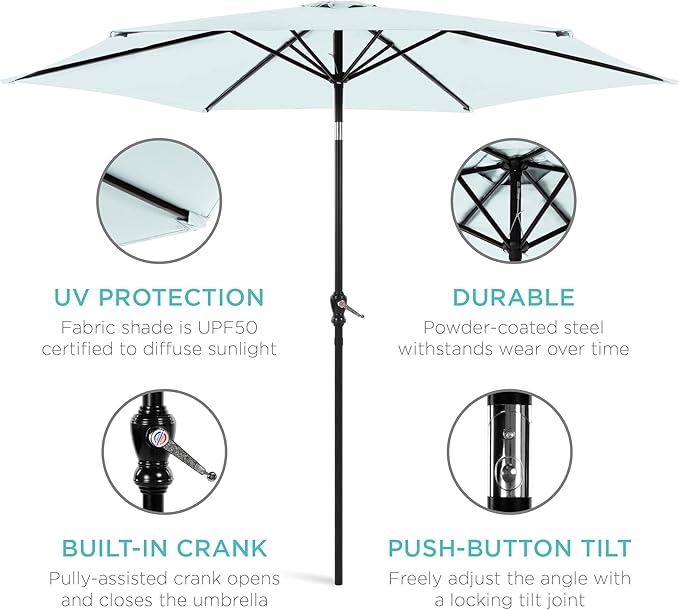 Best Choice Products 10ft Outdoor Steel Polyester Market Patio Umbrella w/Crank, Easy Push Button, Tilt, Table Compatible - Baby Blue