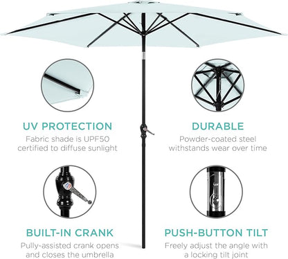 Best Choice Products 10ft Outdoor Steel Polyester Market Patio Umbrella w/Crank, Easy Push Button, Tilt, Table Compatible - Baby Blue
