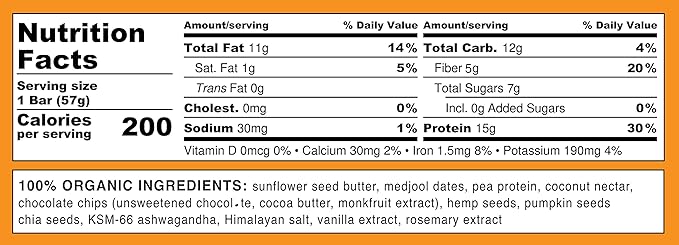 Feel Vegan Protein Bars | Sunbutta Chocolate Chip | Keto | Gluten Free | Organic | Ashwagandha | 15g Plant Protein | Low Carb | High Protein | Dairy Free | Low Sugar | Grain Free | Nut Free | Soy Free | Non GMO - (Sunbutta Choco Chip, 10 Pack)