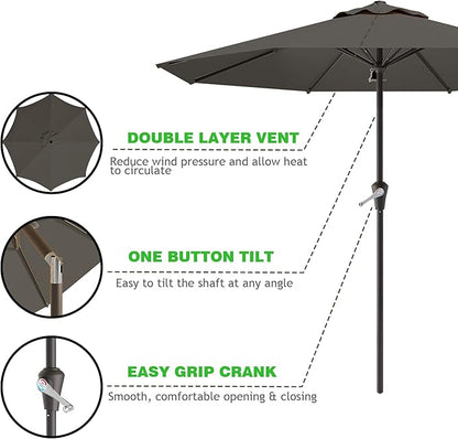9 FT Patio Umbrella for Outdoor, Outdoor Umbrella with Push Button Tilt and Crank, Outdoor Patio Umbrellas with 8 Sturdy Ribs for Market, Garden, Deck, Backyard, Pool (Gray)
