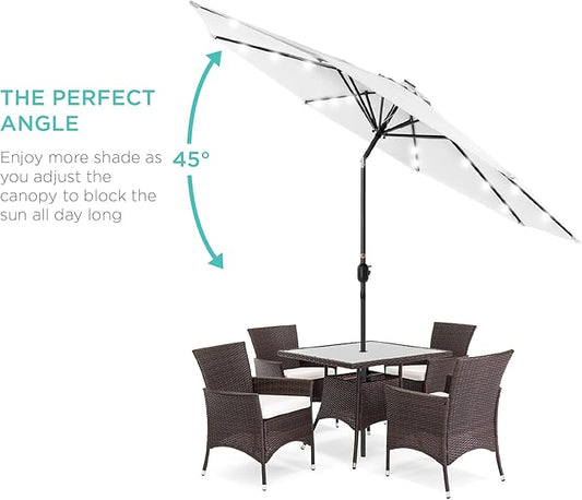 Best Choice Products 10ft Solar Polyester LED Lighted Patio Umbrella w/Tilt Adjustment and UV-Resistant Fabric - White