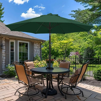 PatioKingdom 9FT Patio Outdoor Umbrella-UPF 50+ Sun Shade with Wind Vent, Push-Button Tilt & Smooth Crank Lift, Rust-Resistant Fiberglass Frame for Garden, Backyard,Yard
