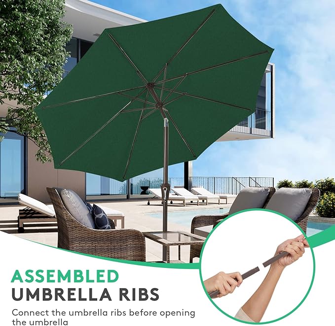 JEAREY 10FT Outdoor Patio Umbrella Outdoor Table Umbrella with Push Button Tilt and Crank, Market Umbrella 8 Sturdy Ribs UV Protection Waterproof for Pool, Garden (Dark Green)