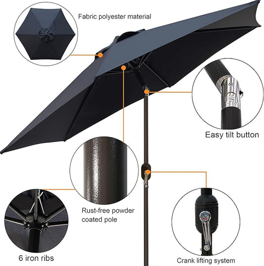 Blissun 7.5 ft Patio Umbrella, Yard Umbrella, Outdoor Market Umbrella with Push Button Tilt Crank (Black)