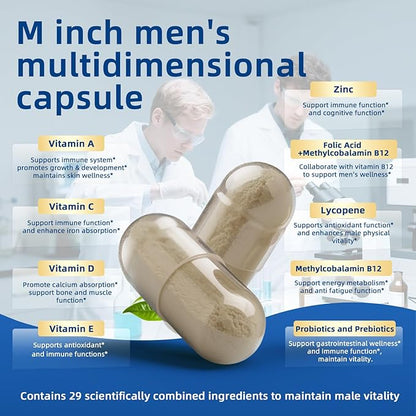 Multivitamin for Men - Daily Mens Multivitamins with Vitamin D, Zinc, Methylcobalamin B12, Folic Acid, Lycopene and Prebiotics for Men's Wellness, Immune Support, Energy and Vitality, 120 Capsules
