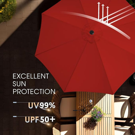 wikiwiki 7.5 FT Patio Umbrellas Outdoor Table Market Umbrella with Push Button Tilt/Crank, 6 Sturdy Ribs, Fade Resistant Waterproof POLYESTER DTY Canopy for Garden, Lawn, Deck, Backyard & Pool, Red