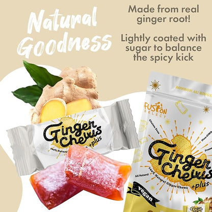 Fusion Select 2 Lb Lemon Ginger Chews - Sweet Soft Candied Delights From Indonesia - Promotes Relief From Morning Sickness, Upset Stomach - Made from Real Ginger Root, Non-GMO, Vegan Candy (2 Lb Lemon)