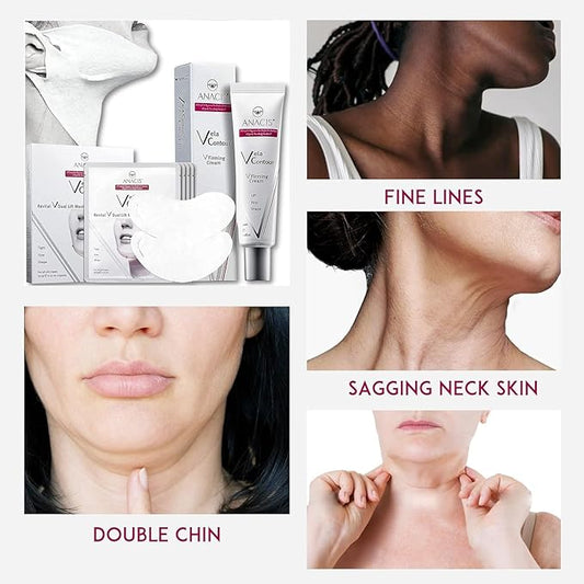 Advanced Neck Cream and Double Mask Works for Neck, Chin, and Jawline - Fine Lines - Neck Wrinkles - Aging for Women and Men. (Cream + Masks)