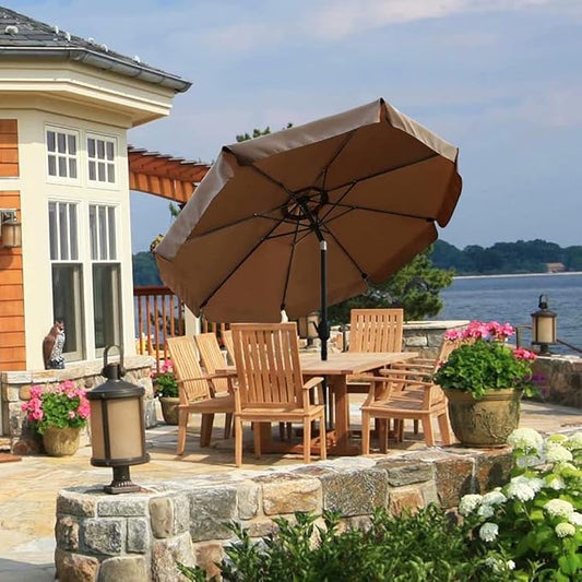 ABCCANOPY Patio Umbrella 10ft, Outdoor Table Umbrella with Push Button Tilt and Crank, 8 Ribs Umbrella for Patio Pool Garden Deck (Brown)