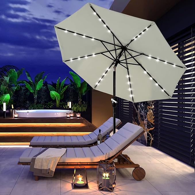 ABCCANOPY Durable Solar Led Patio Umbrellas with 32LED Lights 7.5FT (Light Beige)