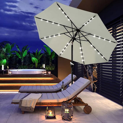ABCCANOPY Durable Solar Led Patio Umbrellas with 32LED Lights 7.5FT (Light Beige)