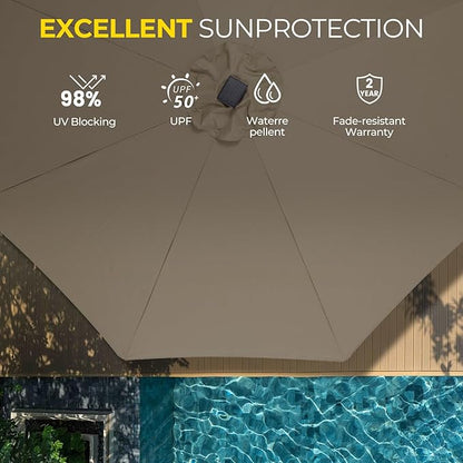 Tempera Solar Patio Umbrella 40 LED Lighted Outdoor Umbrella Table Market Umbrella with Push Button Tilt and Crank, Solar Umbrella with Sturdy Pole&Fade Resistant Canopy, Easy to Set