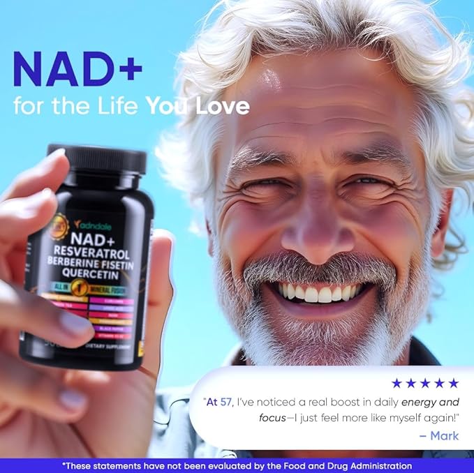 NAD Supplement. Longevity Formula with NAD, Trans Resveratrol, Quercetin, Betaine Anhydrous, Grape Seed, Fisetin. 180 Capsules