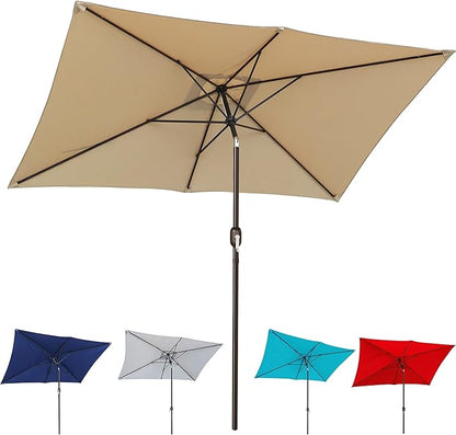 Blissun Rectangular Patio Umbrella, Table Market Umbrella with Tilt and Crank, Outdoor Umbrella for Garden, Deck, Backyard, Pool and Beach
