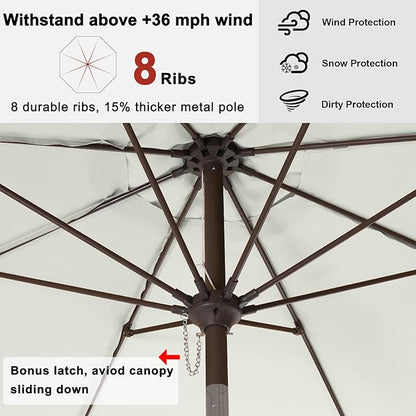 ABCCANOPY 10FT Patio Umbrella, Outdoor Waterproof Table Umbrella with Push Button Tilt and Crank, 8 Ribs UV Protection Pool Umbrella for Garden, Lawn, Deck & Backyard (Light Beige)