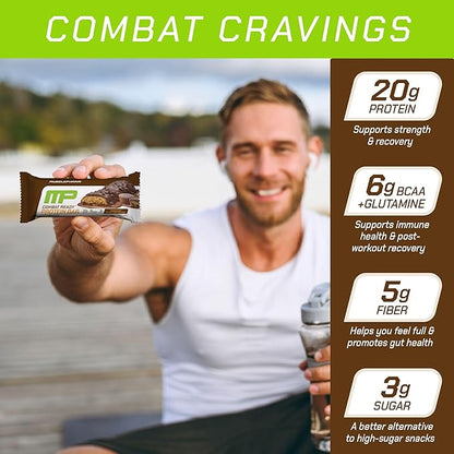 MusclePharm Combat Ready Chocolate Peanut Butter Cup, High Protein Bars, Combat Cravings, Fuel Performance & Meet Energy Demands, 20g Protein from Whey Protein, 5g Fiber, Gluten Free, 4 Bars