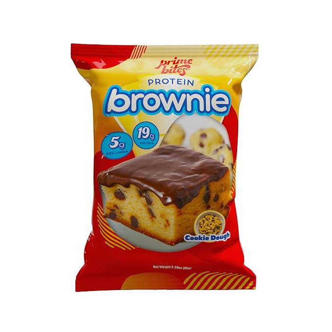 Prime Bites Protein Brownie from Alpha Prime Supplements | High Protein, Collagen Fortified Low Sugar Treat | Delicious Snack | 12 Bars per Box (Cookie Dough Bites)
