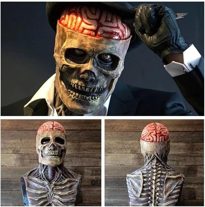 Halloween Skull Mask，Scary Full Head Skeleton Headgear，Realistic Cosplay Latex Horror Creepy Biochemical Mask for Adults Costume Party