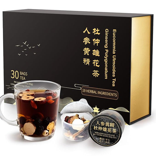 Ginseng Polygonatum Eucommia Male Flower Tea, Natural Traditional Chinese Kidney Support Blend Kidney Cleanse Detox Tea for Men Women, 19 Precious Herbal Ingredients（30 Cans/1 Box)