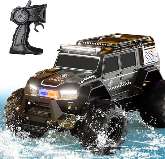 Threeking 1:14 Waterproof Rc Police Cars Amphipious Remote Control Car SUV Truck Indoor Outdoor Toys with Police-Siren Lights for 6 7 8 9 10 11 12 Year Old Kids Boys Girls Gifts Presents