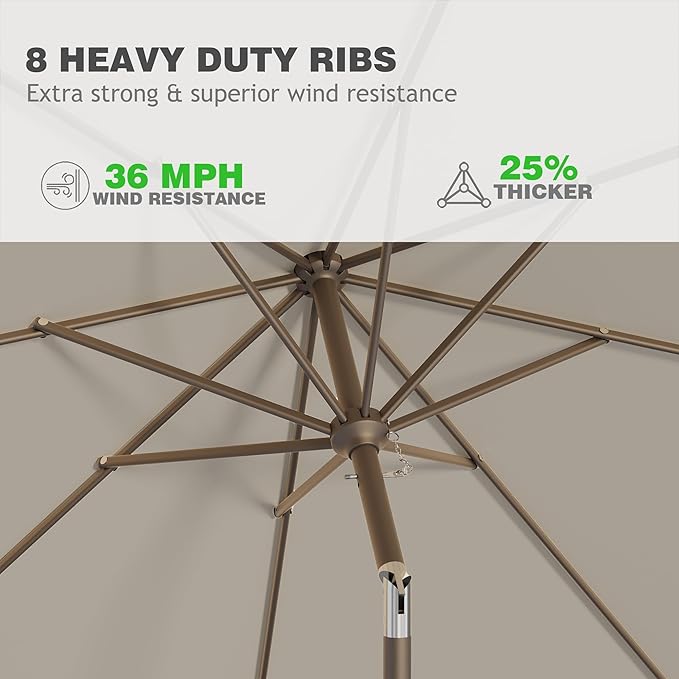 9 FT Patio Umbrella for Outdoor, Outdoor Umbrella with Push Button Tilt and Crank, Outdoor Patio Umbrellas with 8 Sturdy Ribs for Market, Garden, Deck, Backyard, Pool (Light Gray)