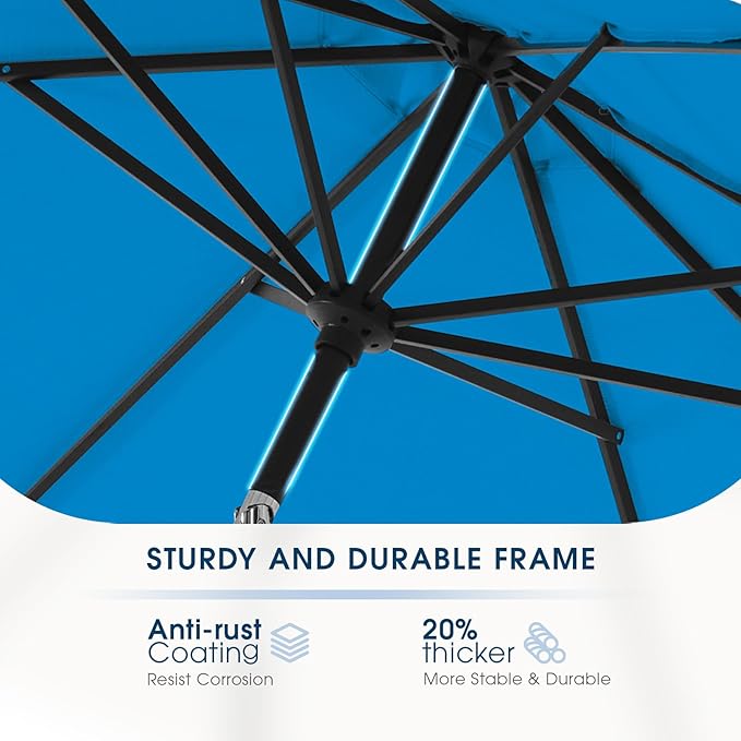 wikiwiki 7.5 FT Patio Umbrellas Outdoor Table Market Umbrella with Push Button Tilt/Crank, 6 Sturdy Ribs, Fade Resistant Waterproof POLYESTER DTY Canopy for Garden, Lawn, Backyard & Pool, Royal Blue